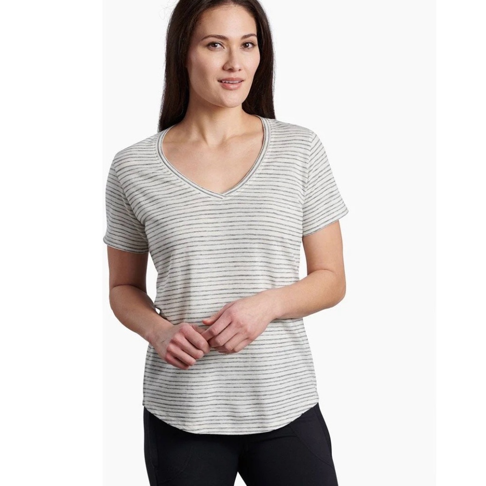 Kuhl Aria Short Sleeve Striped V-Neck Everyday Casual Shirt Women's Large